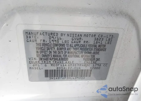 2017 Nissan Sentra Sv z USA, uszkodzony, nr VIN 3N1AB7AP3HL639333